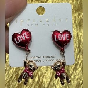 Influence New York Love Heart & Teddy Bear Earrings | Valentines Statement